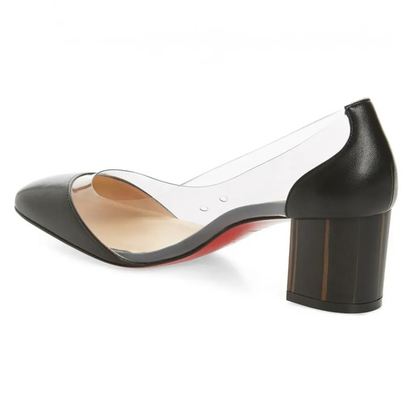 Christian Louboutin Grandola 55 Black Leather PVC Block Heel Sandal Pump 37.5 - Picture 8 of 12